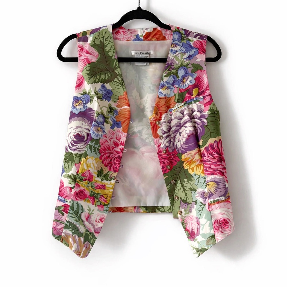 Pure Pinkerton Vintage 100% Silk Floral Patterned Tailored Vest Size 10